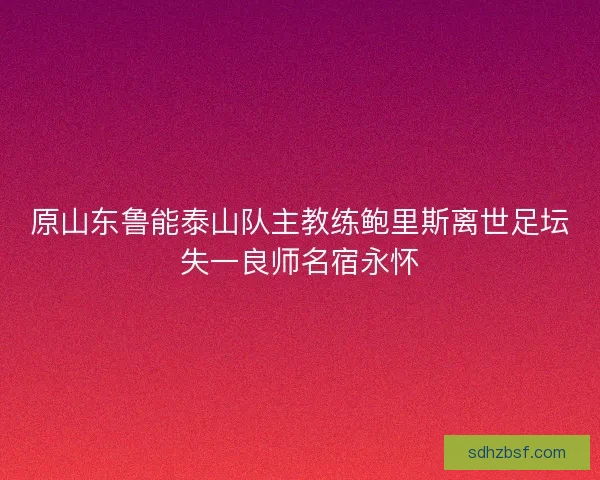 原山东鲁能泰山队主教练鲍里斯离世足坛失一良师名宿永怀 原山东鲁能泰山队主教练鲍里斯离世足坛失一良师名宿永怀