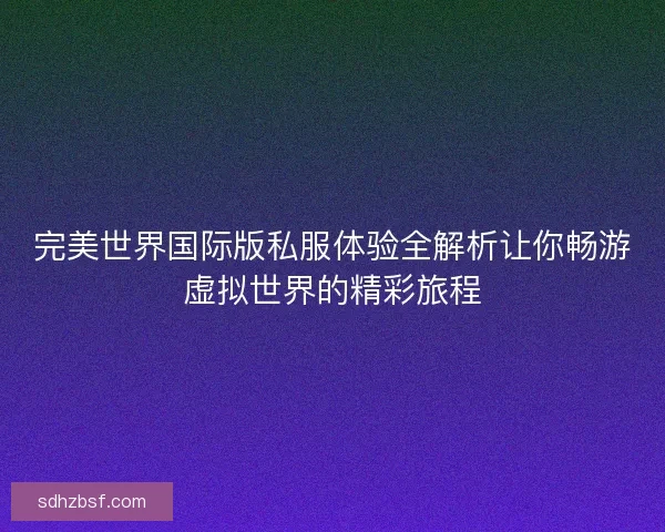 完美世界国际版私服体验全解析让你畅游虚拟世界的精彩旅程