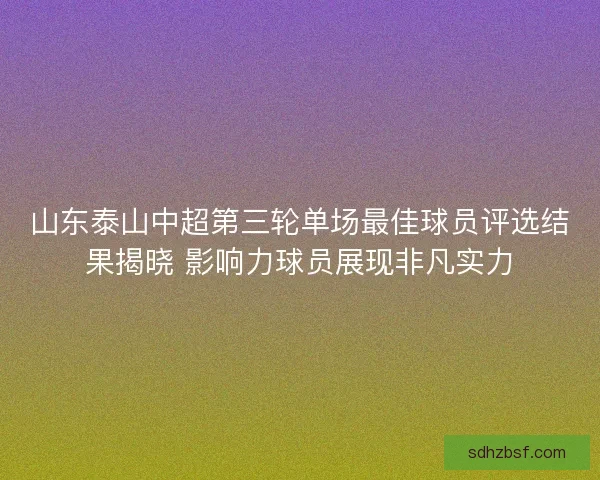 山东泰山中超第三轮单场最佳球员评选结果揭晓 影响力球员展现非凡实力